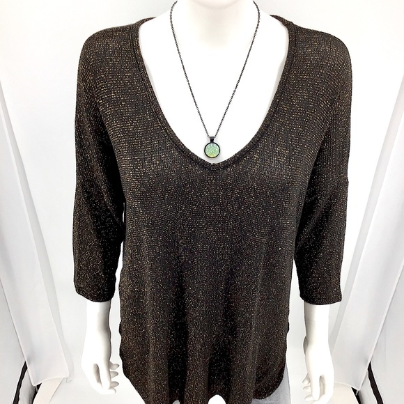 bobeau Sweaters - BOBEAU-Size L-Black/Gold, V-Neck, Quarter Length Sleeves, Oversized Sweater